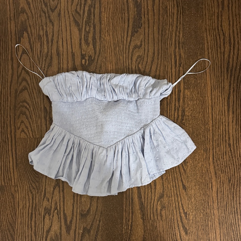 Elegant Light Blue Ruffled Crop Top